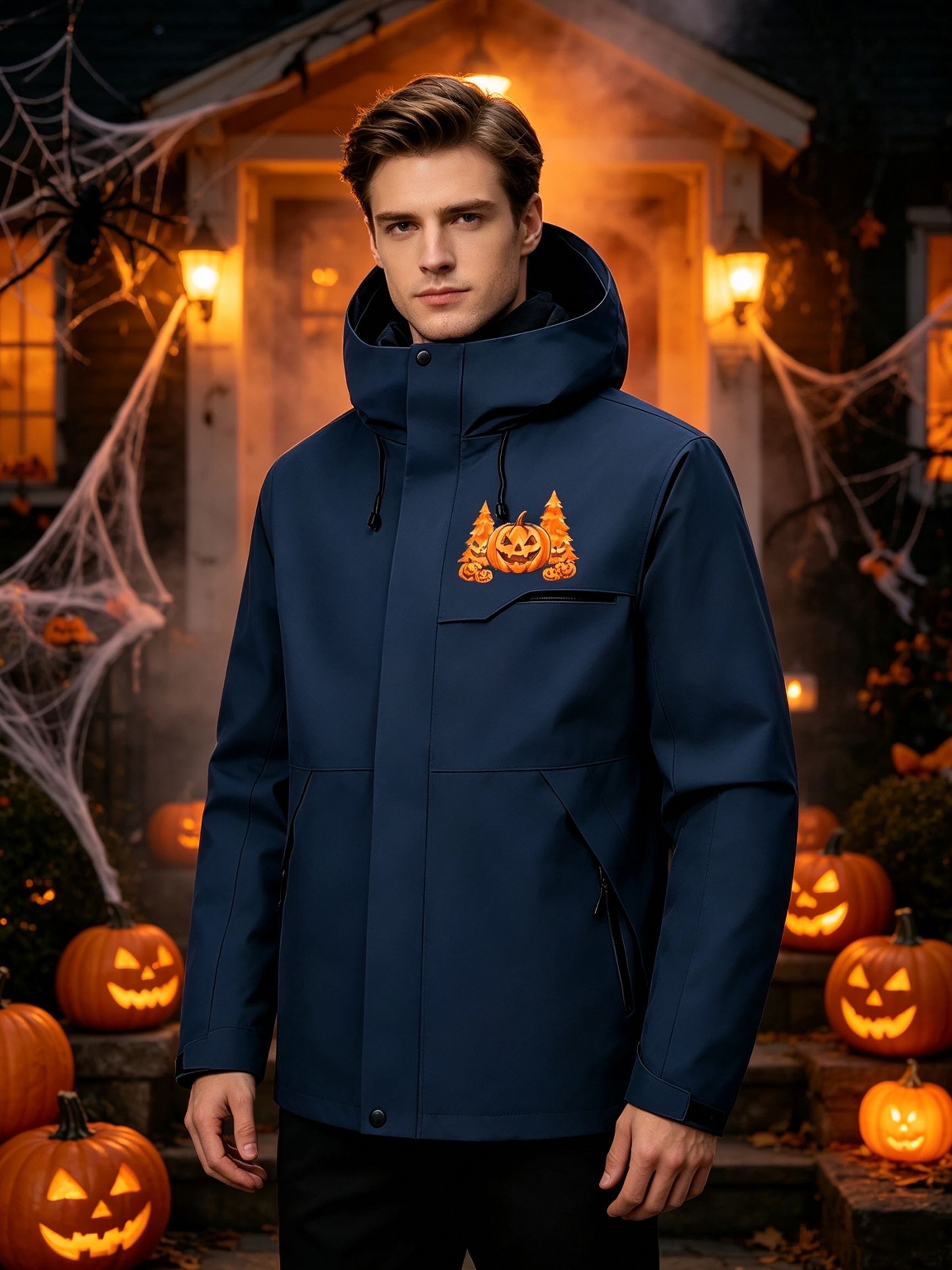 Cycling Commute Jacket - เสื้อแจ็คเก็ตมีฮู้ดสำหรับผู้ชาย ฤดูใบไม้ร่วงและฤดูหนาว เสื้อคลุมฮาโลวีนสำหรับการเดินป่า ตั้งแคมป์ ตกปลา ปั่นจักรยาน