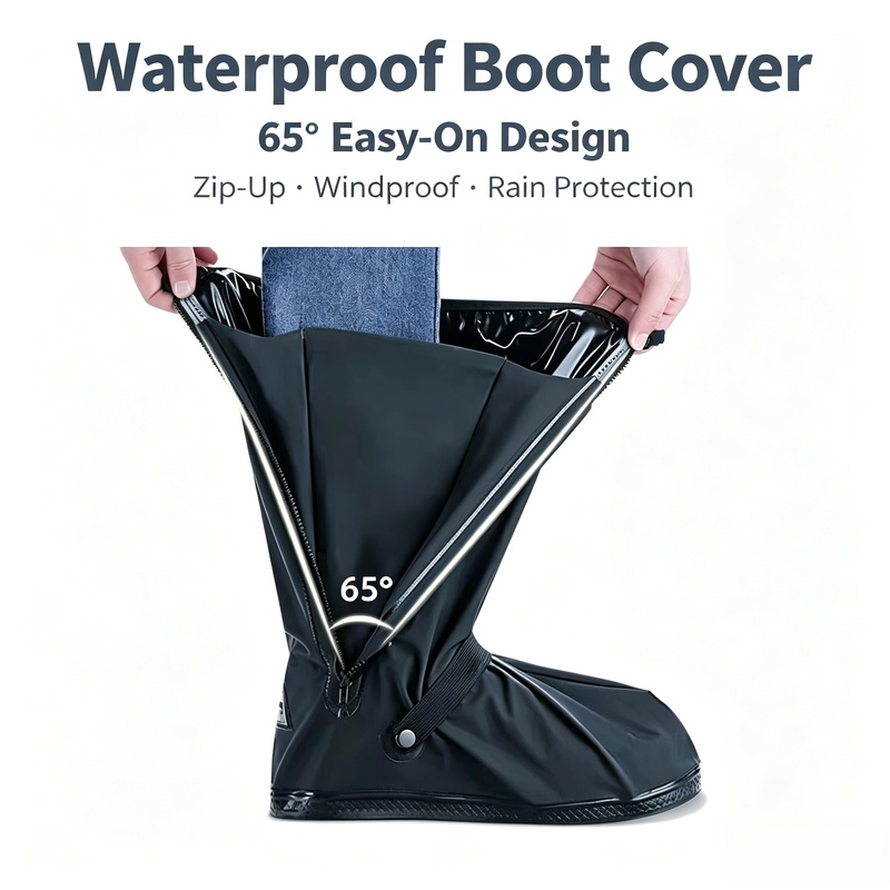 Cycling Commute In Rain - ปลอกหุ้มรองเท้ากันฝนแบบสะท้อนแสง ป้องกันน้ำและกันลื่น สำหรับการขี่มอเตอร์ไซค์ ปั่นจักรยาน และการเดินทางกลางแจ้ง
